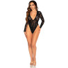 Leg Avenue - Body En Dentelle Et Manches Longues Avec Diamants Noir Taille Unique